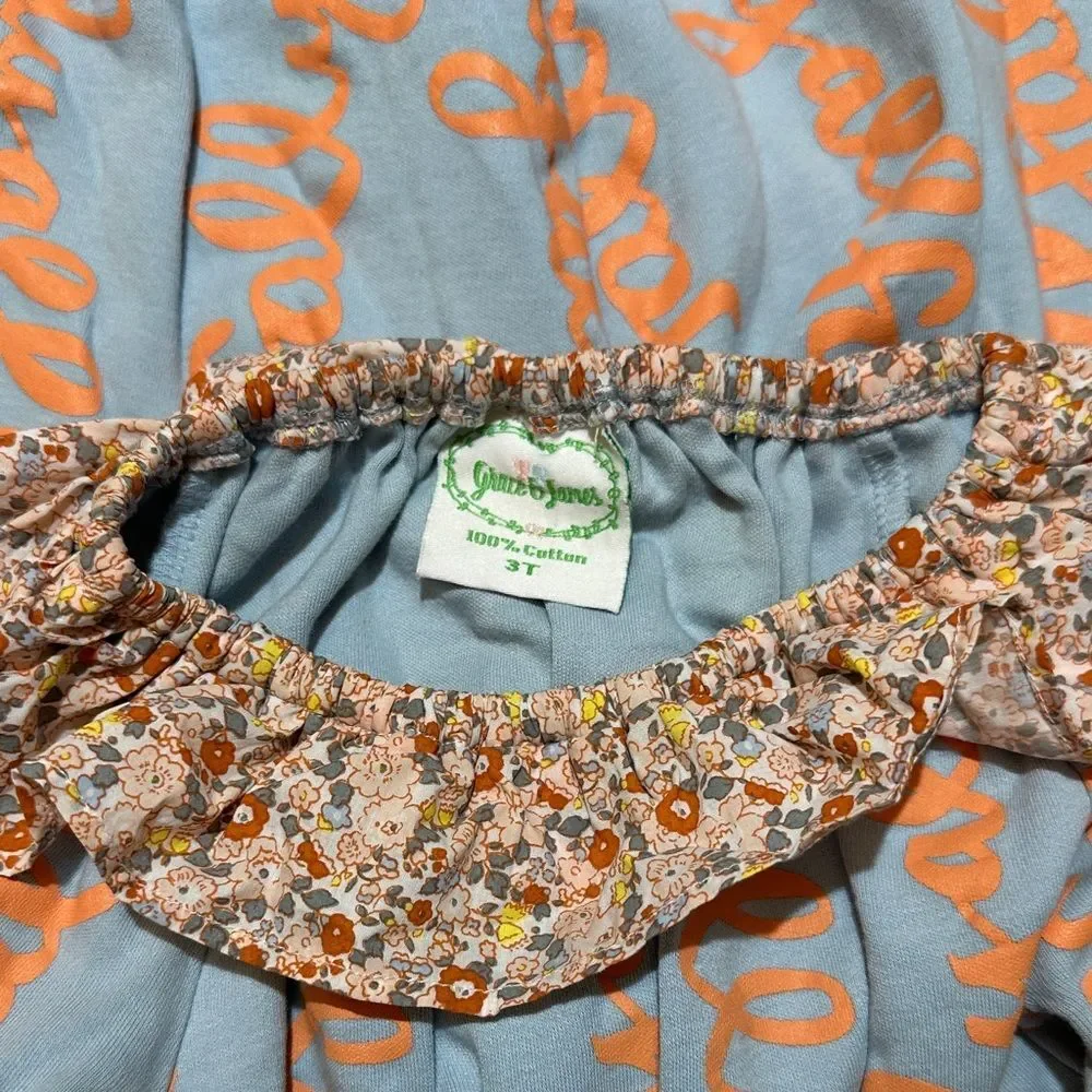 EUC Grace & James Happy Fall Yall dress with floral ruffle collar 2-3